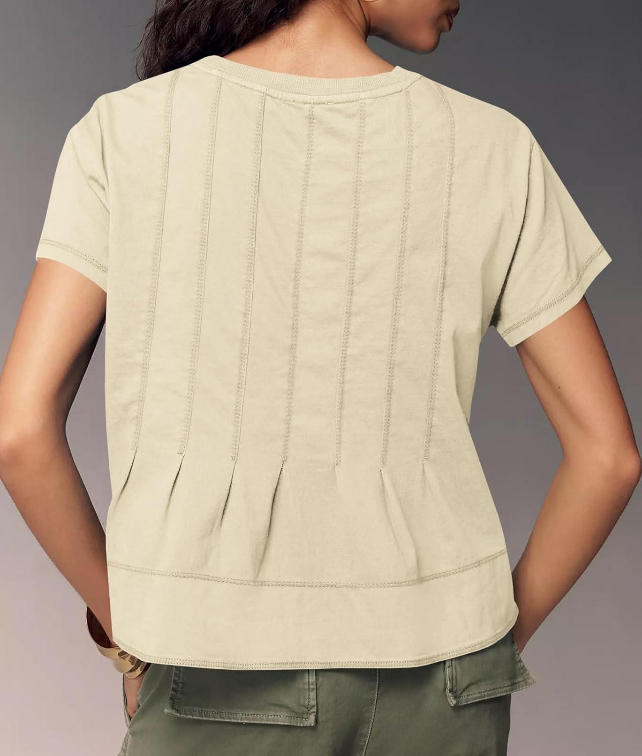 imageTankaneo Womens Babydoll Tops Short Sleeve Peplum Pleated Summer TShirts Casual Loose Fit Flowy Tshirts 2025Beige