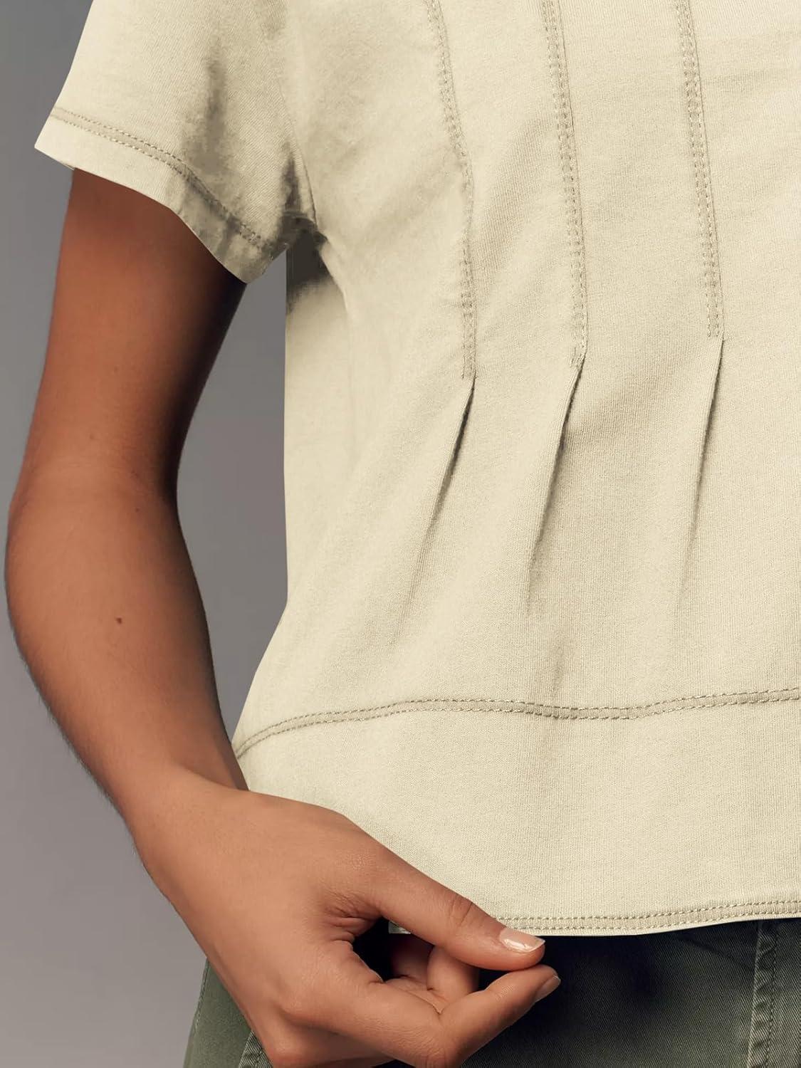 imageTankaneo Womens Babydoll Tops Short Sleeve Peplum Pleated Summer TShirts Casual Loose Fit Flowy Tshirts 2025Beige