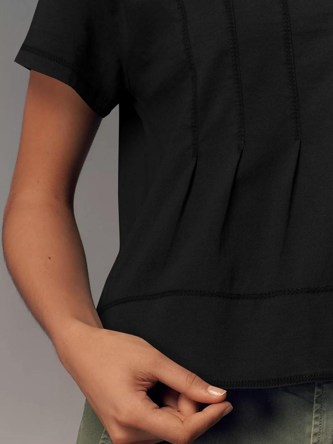 imageTankaneo Womens Babydoll Tops Short Sleeve Peplum Pleated Summer TShirts Casual Loose Fit Flowy Tshirts 2025Black