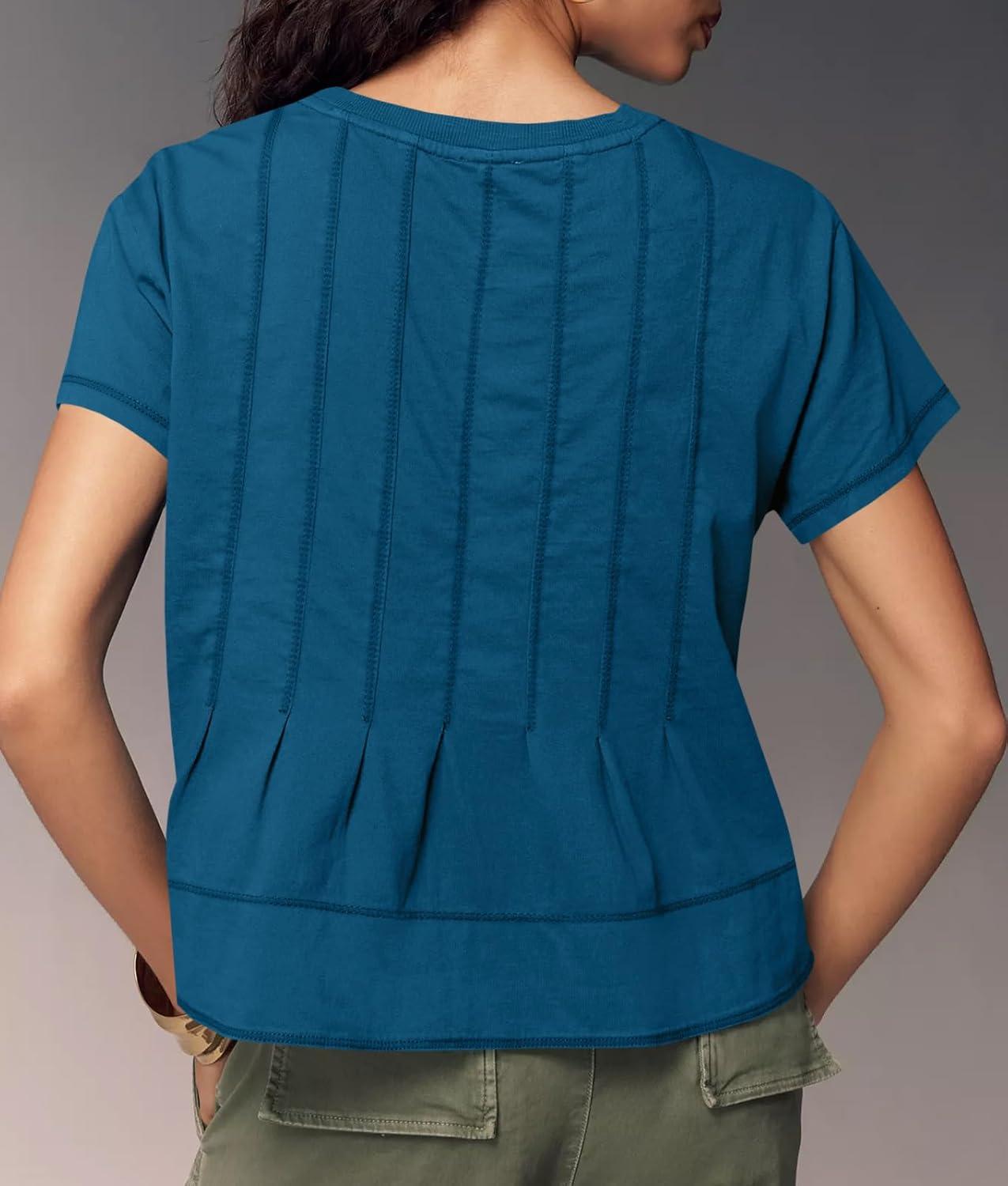 imageTankaneo Womens Babydoll Tops Short Sleeve Peplum Pleated Summer TShirts Casual Loose Fit Flowy Tshirts 2025Blue