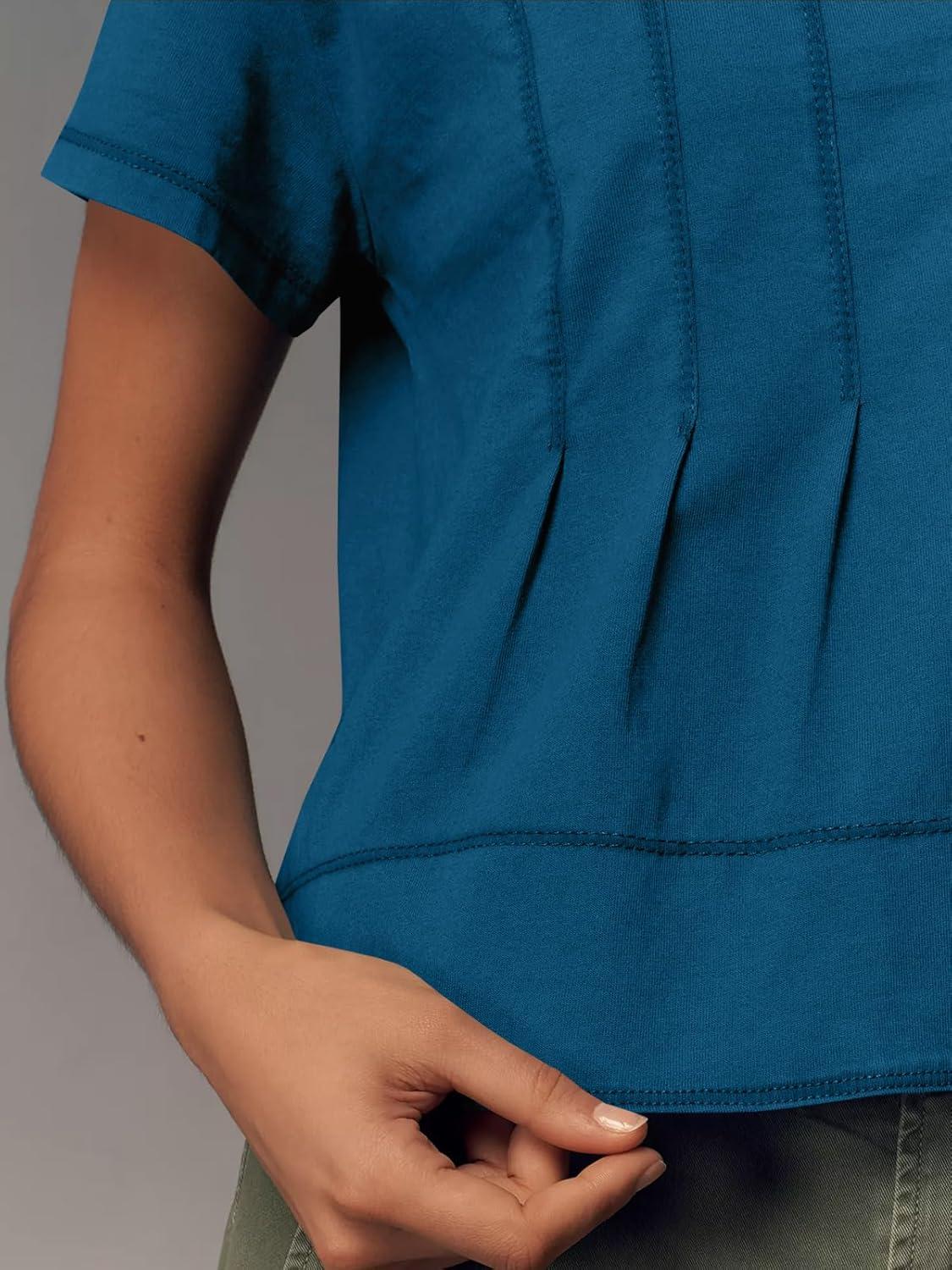 imageTankaneo Womens Babydoll Tops Short Sleeve Peplum Pleated Summer TShirts Casual Loose Fit Flowy Tshirts 2025Blue