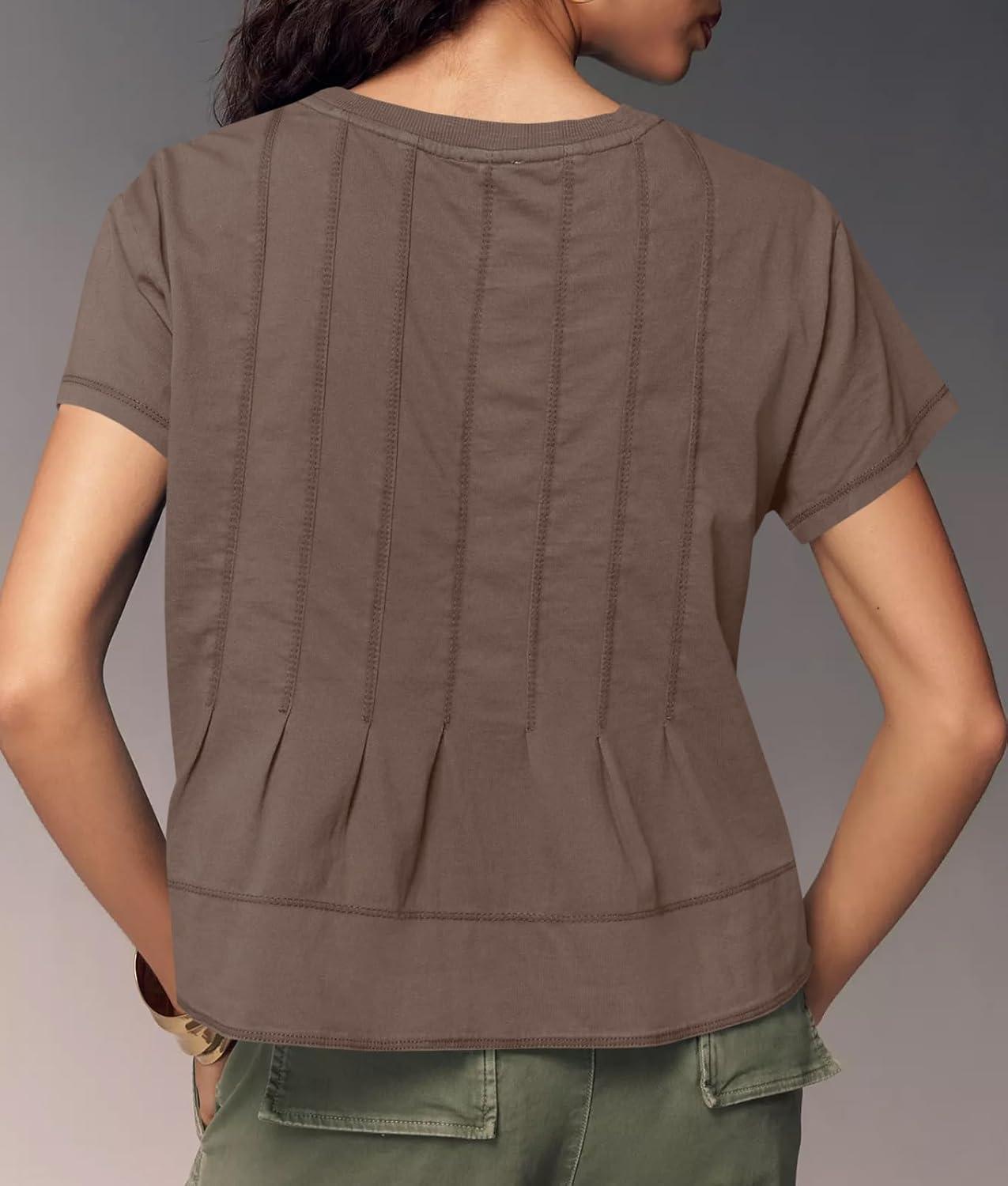 imageTankaneo Womens Babydoll Tops Short Sleeve Peplum Pleated Summer TShirts Casual Loose Fit Flowy Tshirts 2025Brown