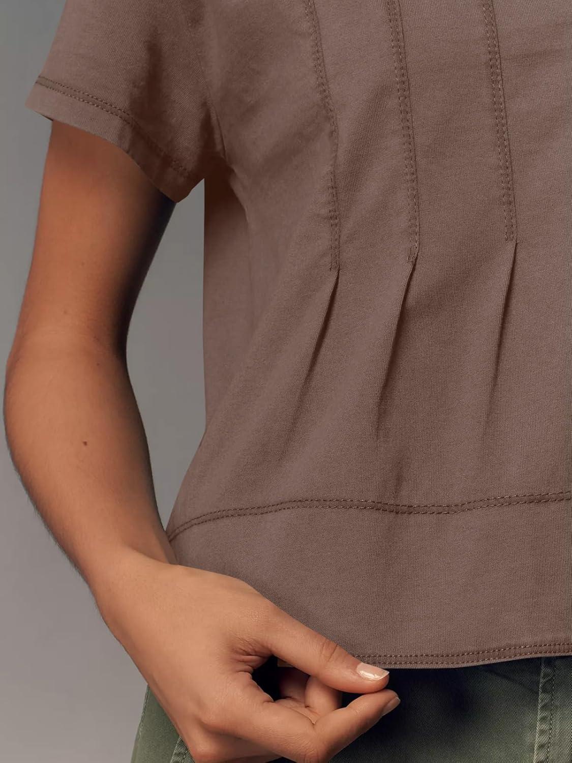 imageTankaneo Womens Babydoll Tops Short Sleeve Peplum Pleated Summer TShirts Casual Loose Fit Flowy Tshirts 2025Brown