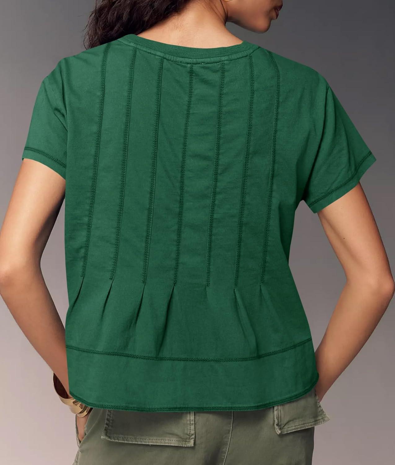 imageTankaneo Womens Babydoll Tops Short Sleeve Peplum Pleated Summer TShirts Casual Loose Fit Flowy Tshirts 2025Green