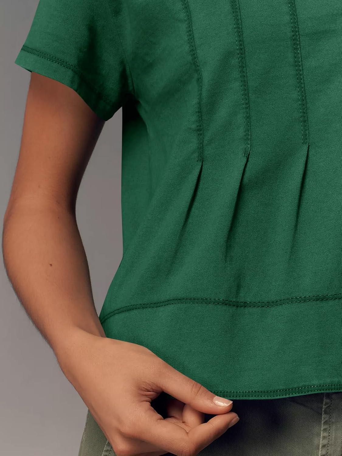 imageTankaneo Womens Babydoll Tops Short Sleeve Peplum Pleated Summer TShirts Casual Loose Fit Flowy Tshirts 2025Green