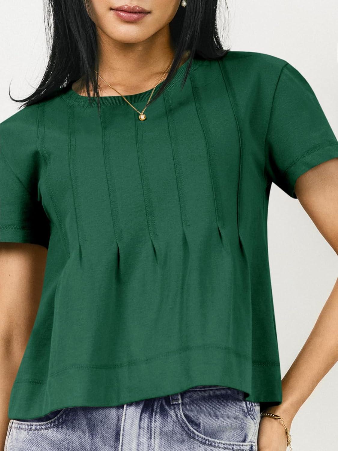 imageTankaneo Womens Babydoll Tops Short Sleeve Peplum Pleated Summer TShirts Casual Loose Fit Flowy Tshirts 2025Green