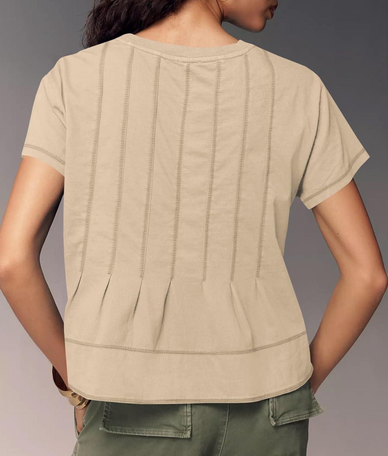 imageTankaneo Womens Babydoll Tops Short Sleeve Peplum Pleated Summer TShirts Casual Loose Fit Flowy Tshirts 2025Khaki