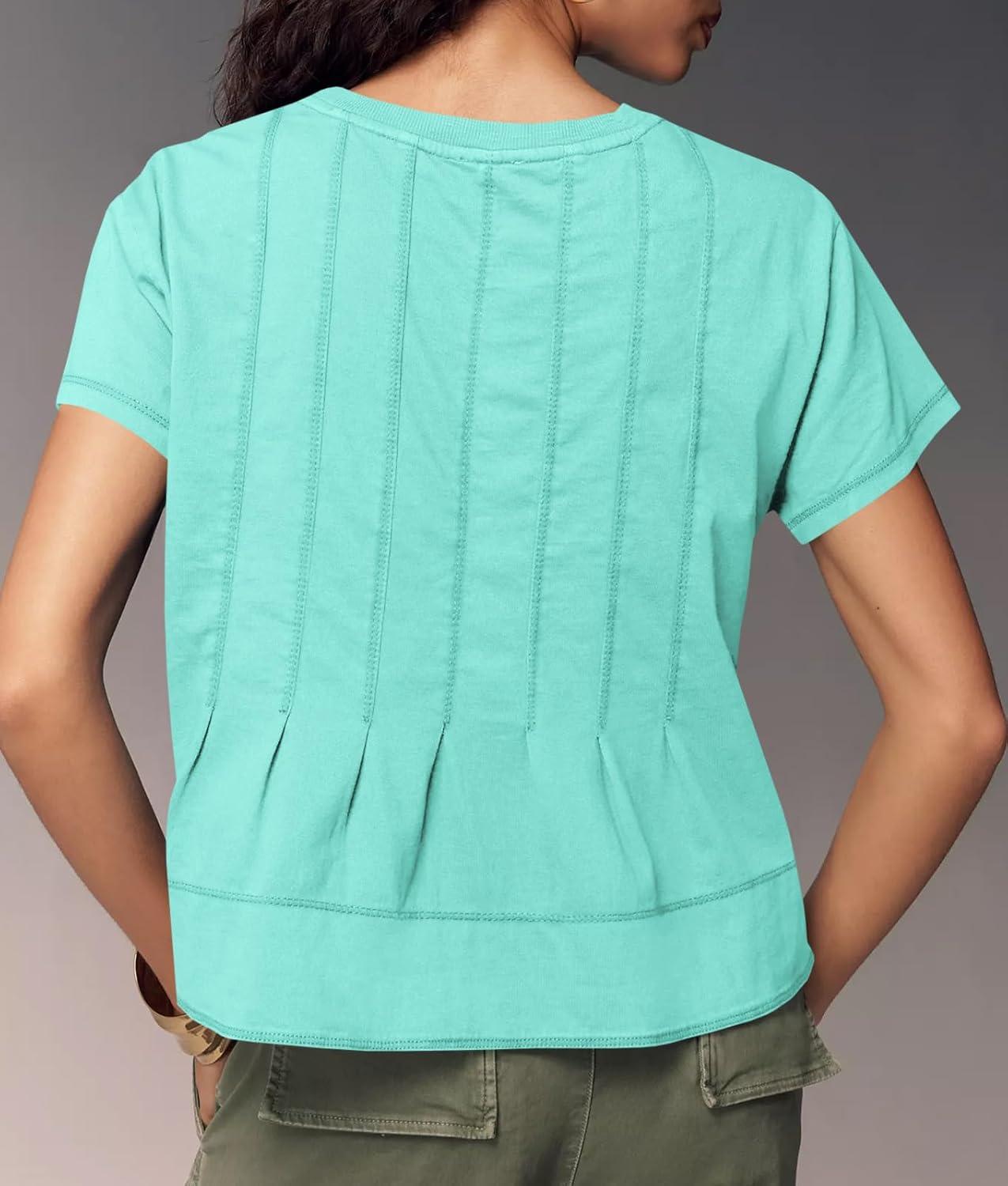 imageTankaneo Womens Babydoll Tops Short Sleeve Peplum Pleated Summer TShirts Casual Loose Fit Flowy Tshirts 2025Mint Green