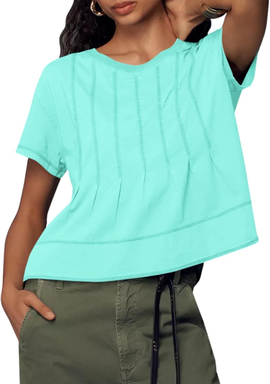 imageTankaneo Womens Babydoll Tops Short Sleeve Peplum Pleated Summer TShirts Casual Loose Fit Flowy Tshirts 2025Mint Green