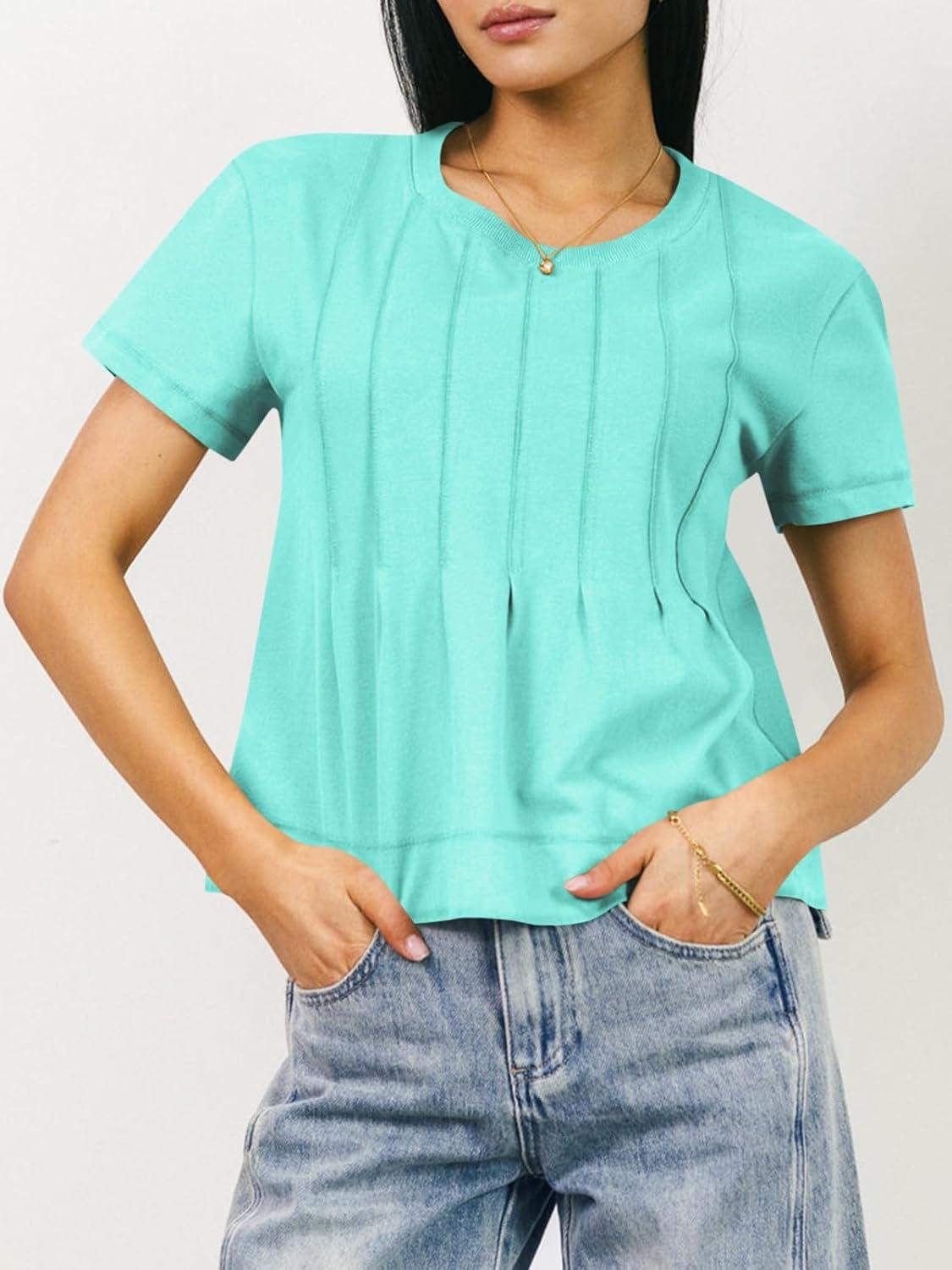imageTankaneo Womens Babydoll Tops Short Sleeve Peplum Pleated Summer TShirts Casual Loose Fit Flowy Tshirts 2025Mint Green