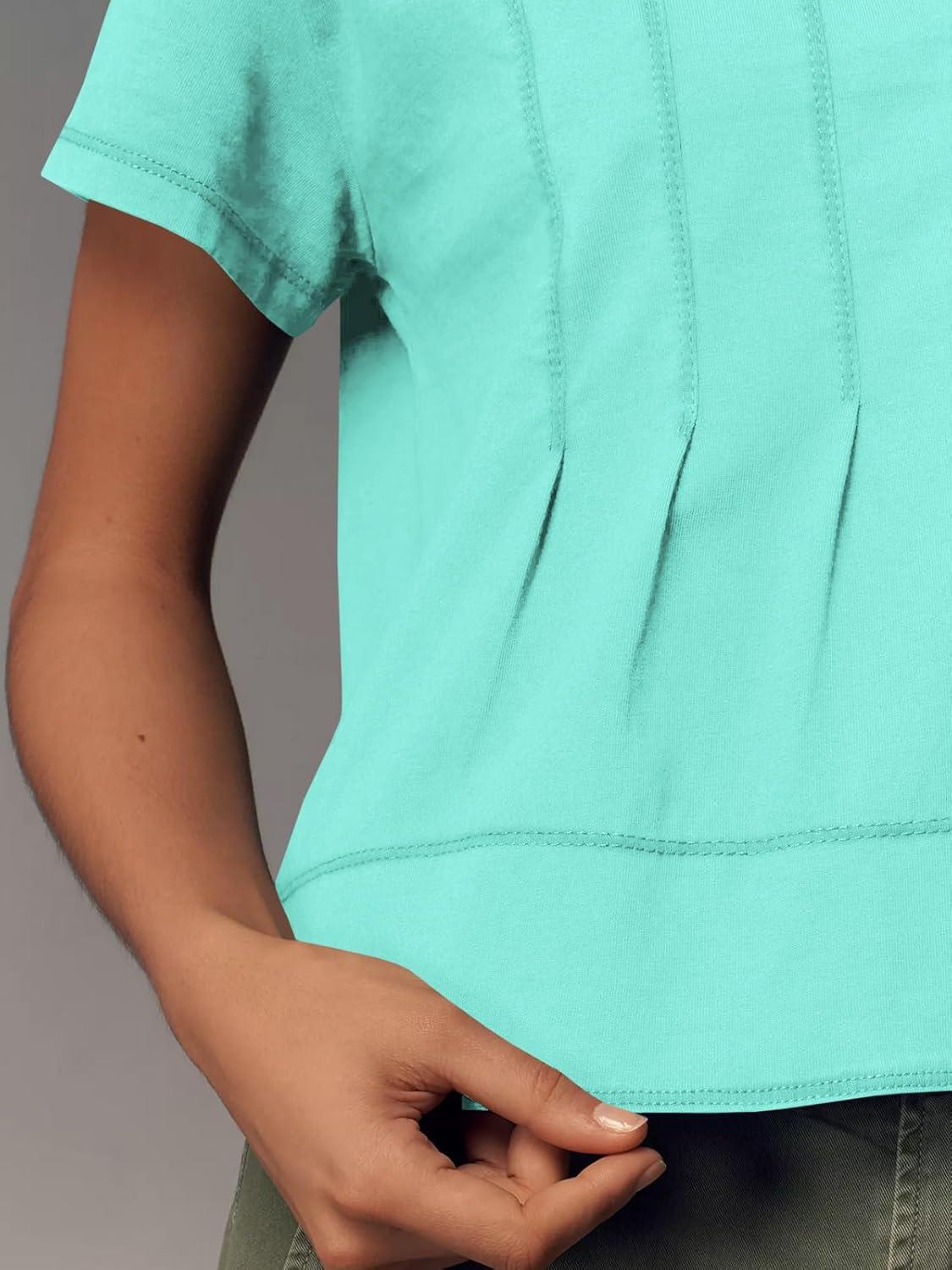 imageTankaneo Womens Babydoll Tops Short Sleeve Peplum Pleated Summer TShirts Casual Loose Fit Flowy Tshirts 2025Mint Green