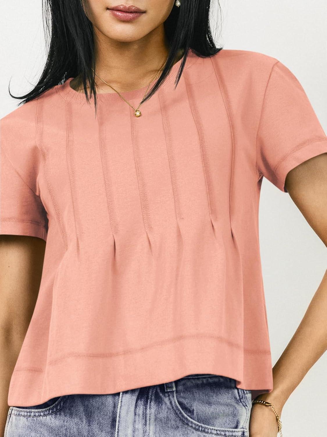 imageTankaneo Womens Babydoll Tops Short Sleeve Peplum Pleated Summer TShirts Casual Loose Fit Flowy Tshirts 2025Orange