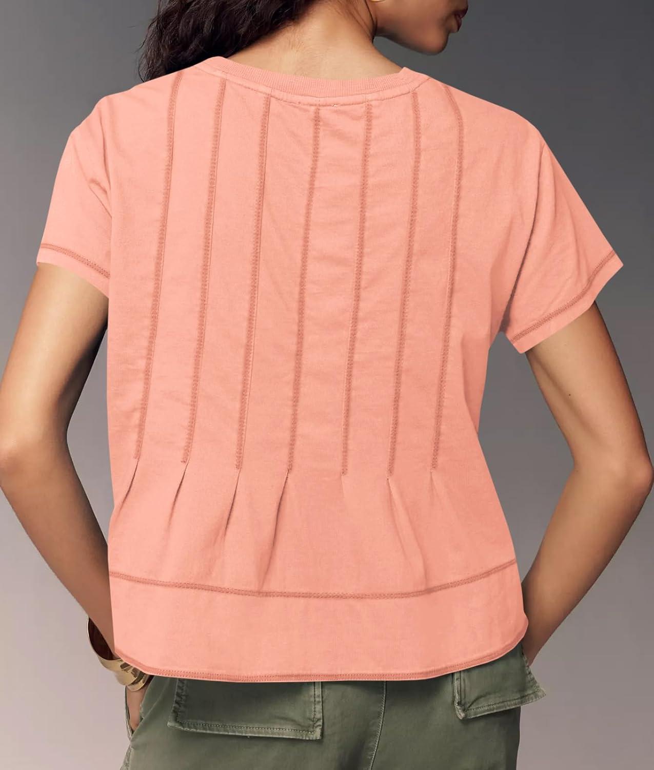 imageTankaneo Womens Babydoll Tops Short Sleeve Peplum Pleated Summer TShirts Casual Loose Fit Flowy Tshirts 2025Orange