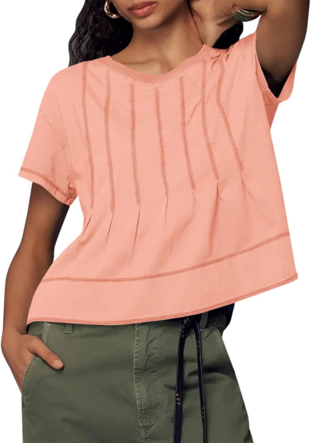 imageTankaneo Womens Babydoll Tops Short Sleeve Peplum Pleated Summer TShirts Casual Loose Fit Flowy Tshirts 2025Orange