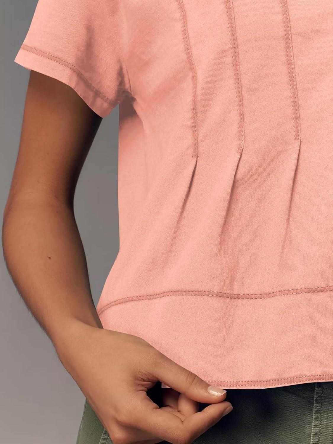 imageTankaneo Womens Babydoll Tops Short Sleeve Peplum Pleated Summer TShirts Casual Loose Fit Flowy Tshirts 2025Orange