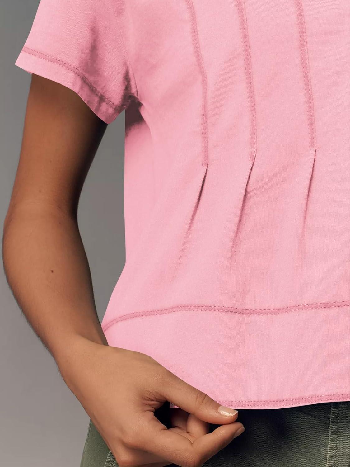imageTankaneo Womens Babydoll Tops Short Sleeve Peplum Pleated Summer TShirts Casual Loose Fit Flowy Tshirts 2025Pink