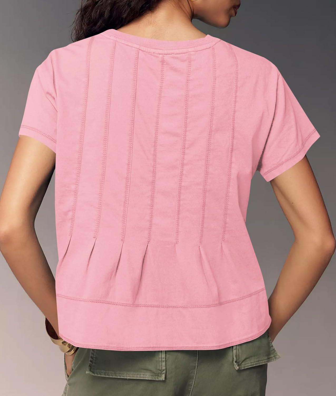 imageTankaneo Womens Babydoll Tops Short Sleeve Peplum Pleated Summer TShirts Casual Loose Fit Flowy Tshirts 2025Pink