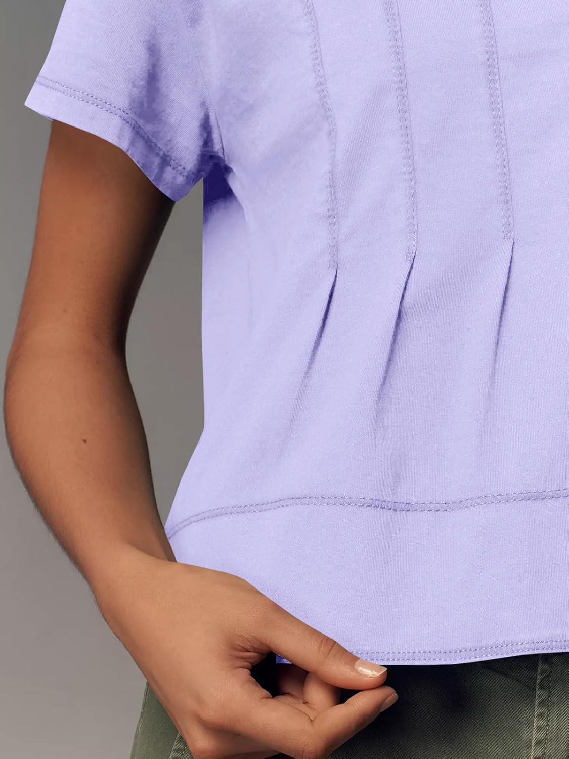 imageTankaneo Womens Babydoll Tops Short Sleeve Peplum Pleated Summer TShirts Casual Loose Fit Flowy Tshirts 2025Purple