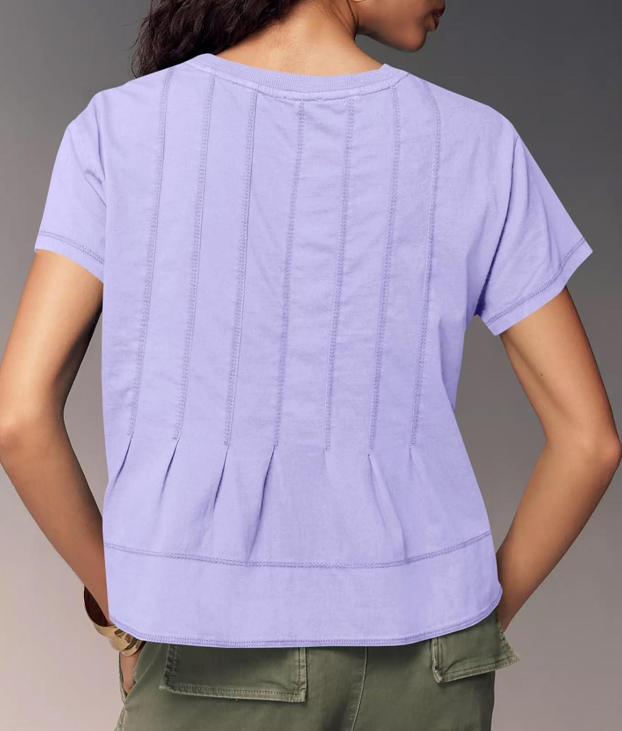 imageTankaneo Womens Babydoll Tops Short Sleeve Peplum Pleated Summer TShirts Casual Loose Fit Flowy Tshirts 2025Purple