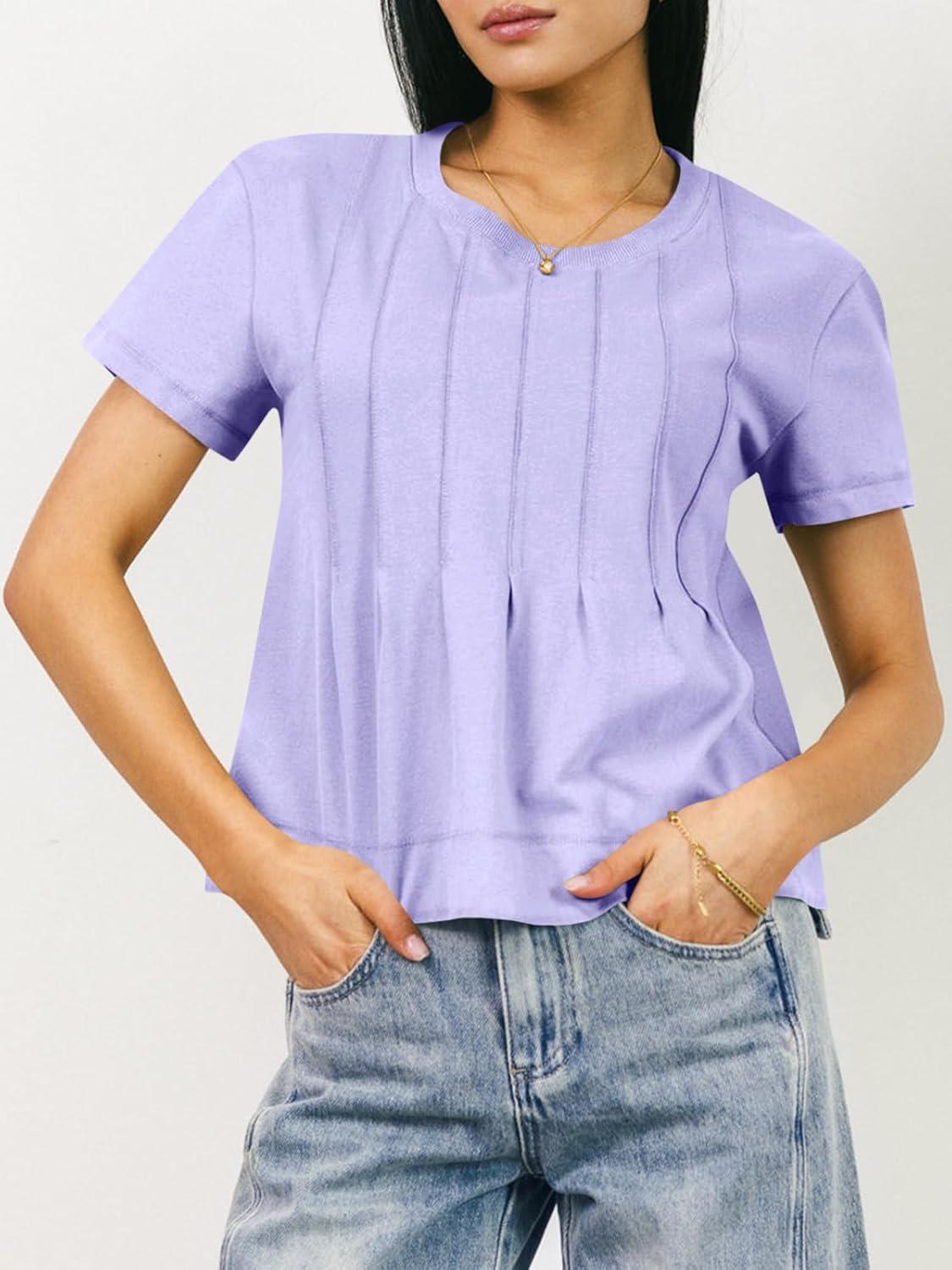 imageTankaneo Womens Babydoll Tops Short Sleeve Peplum Pleated Summer TShirts Casual Loose Fit Flowy Tshirts 2025Purple