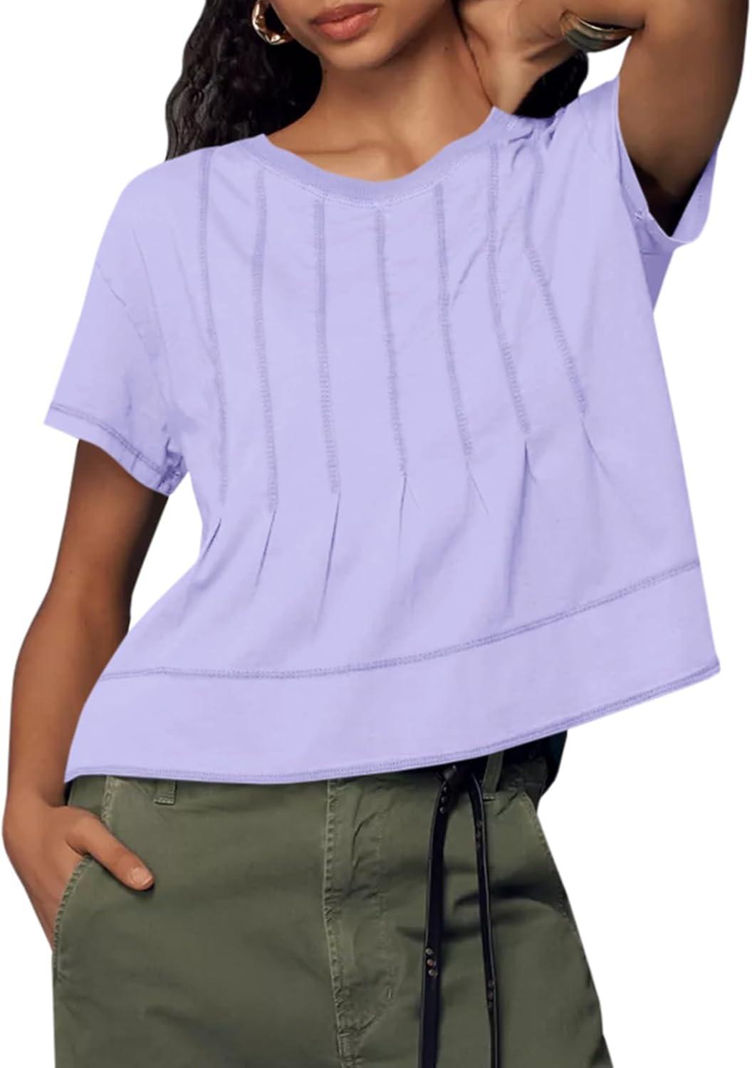 imageTankaneo Womens Babydoll Tops Short Sleeve Peplum Pleated Summer TShirts Casual Loose Fit Flowy Tshirts 2025Purple