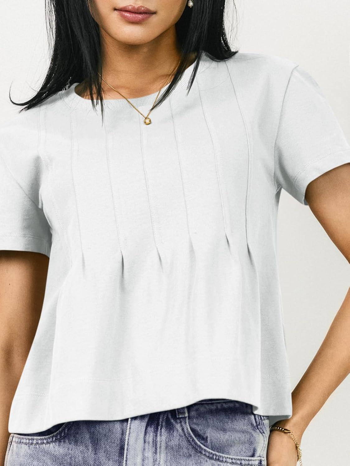 imageTankaneo Womens Babydoll Tops Short Sleeve Peplum Pleated Summer TShirts Casual Loose Fit Flowy Tshirts 2025White