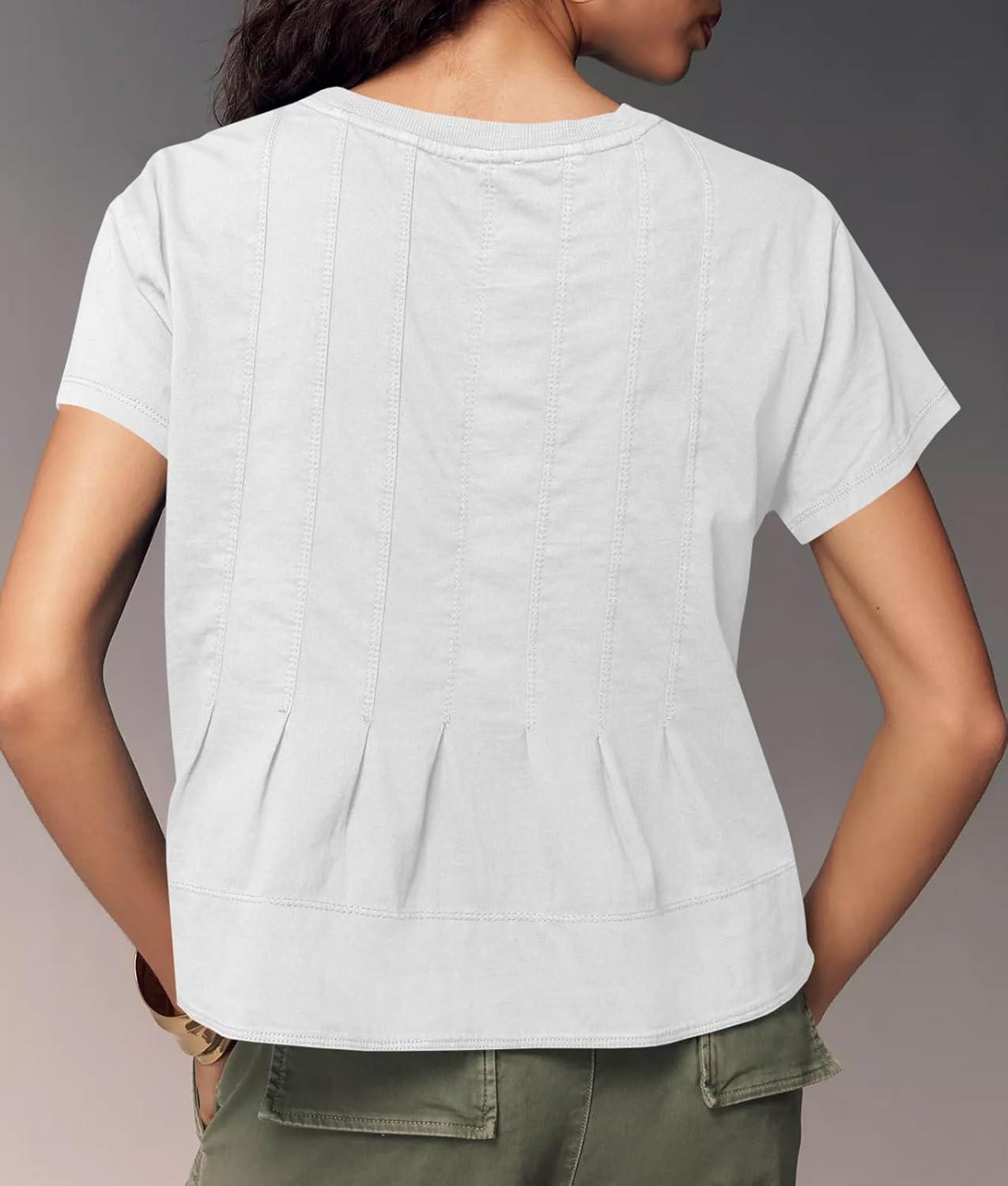 imageTankaneo Womens Babydoll Tops Short Sleeve Peplum Pleated Summer TShirts Casual Loose Fit Flowy Tshirts 2025White