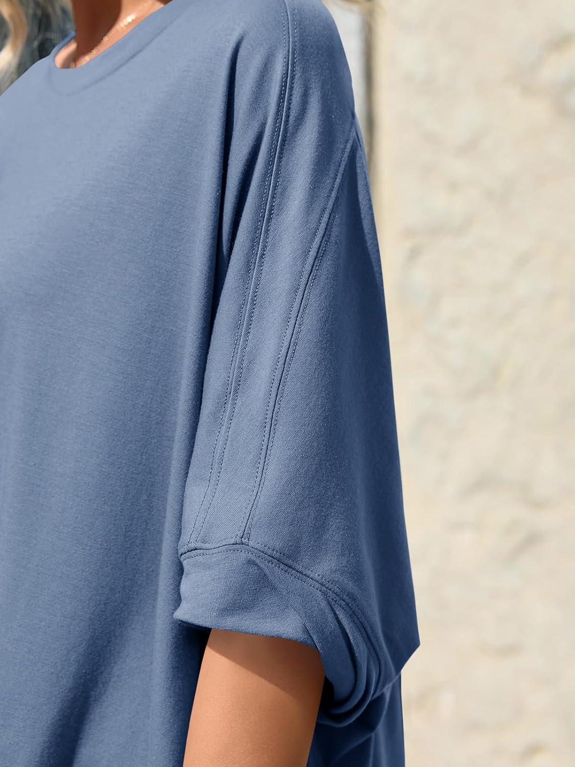 imageTankaneo Womens Oversized Tshirts Batwing Short Sleeve Asymmetric Hem Tops Summer Casual Loose Fit Tunic Tee ShirtsBlue Grey