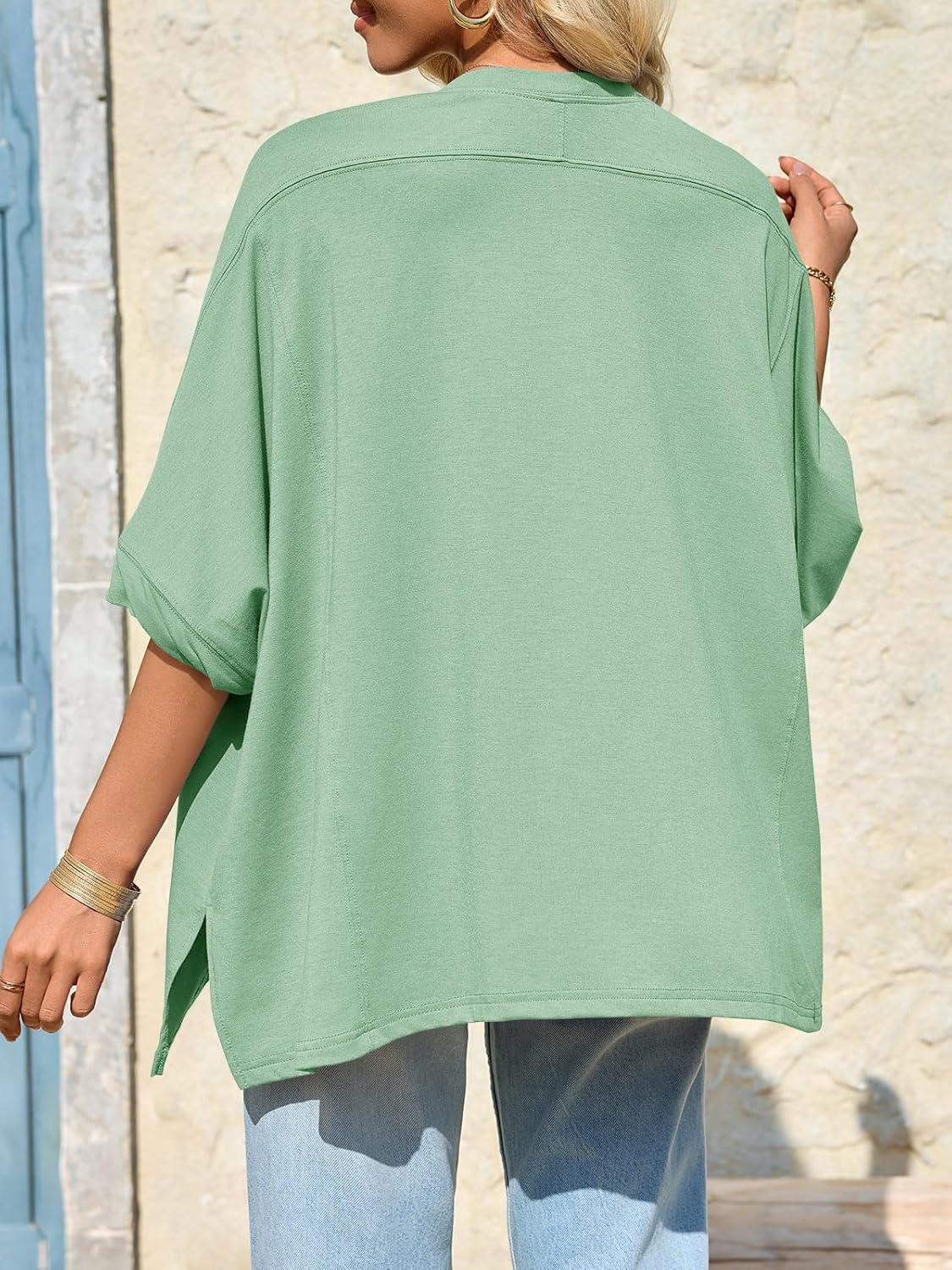 imageTankaneo Womens Oversized Tshirts Batwing Short Sleeve Asymmetric Hem Tops Summer Casual Loose Fit Tunic Tee ShirtsGreen