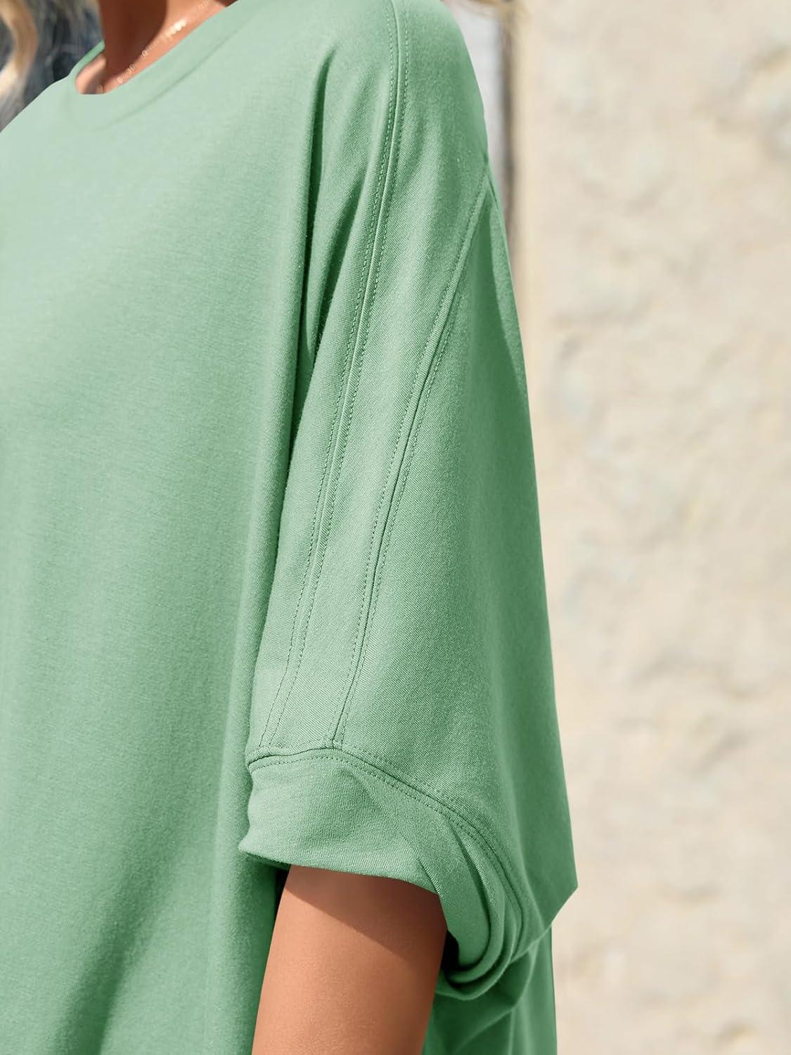 imageTankaneo Womens Oversized Tshirts Batwing Short Sleeve Asymmetric Hem Tops Summer Casual Loose Fit Tunic Tee ShirtsGreen