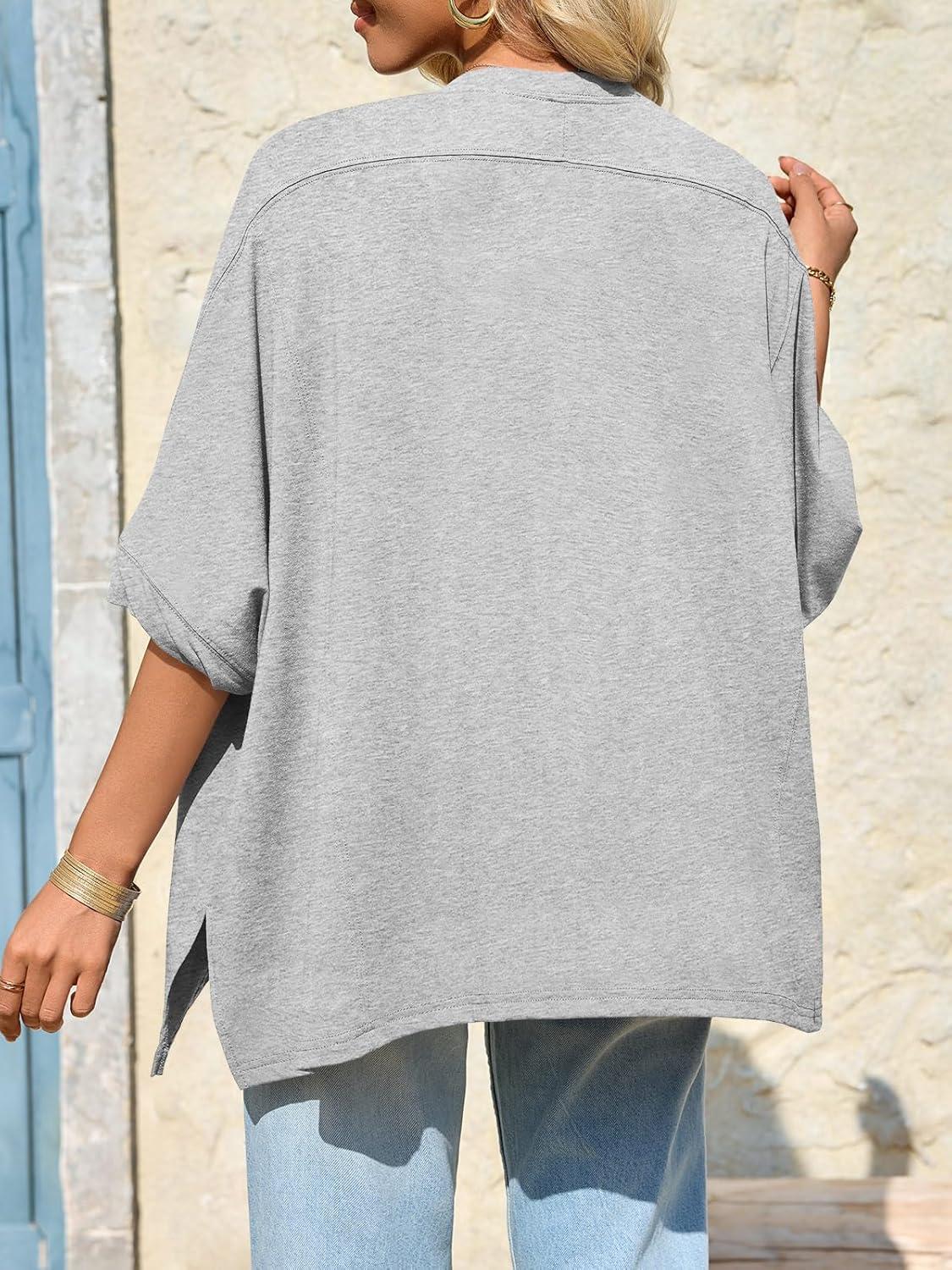 imageTankaneo Womens Oversized Tshirts Batwing Short Sleeve Asymmetric Hem Tops Summer Casual Loose Fit Tunic Tee ShirtsHeather Grey