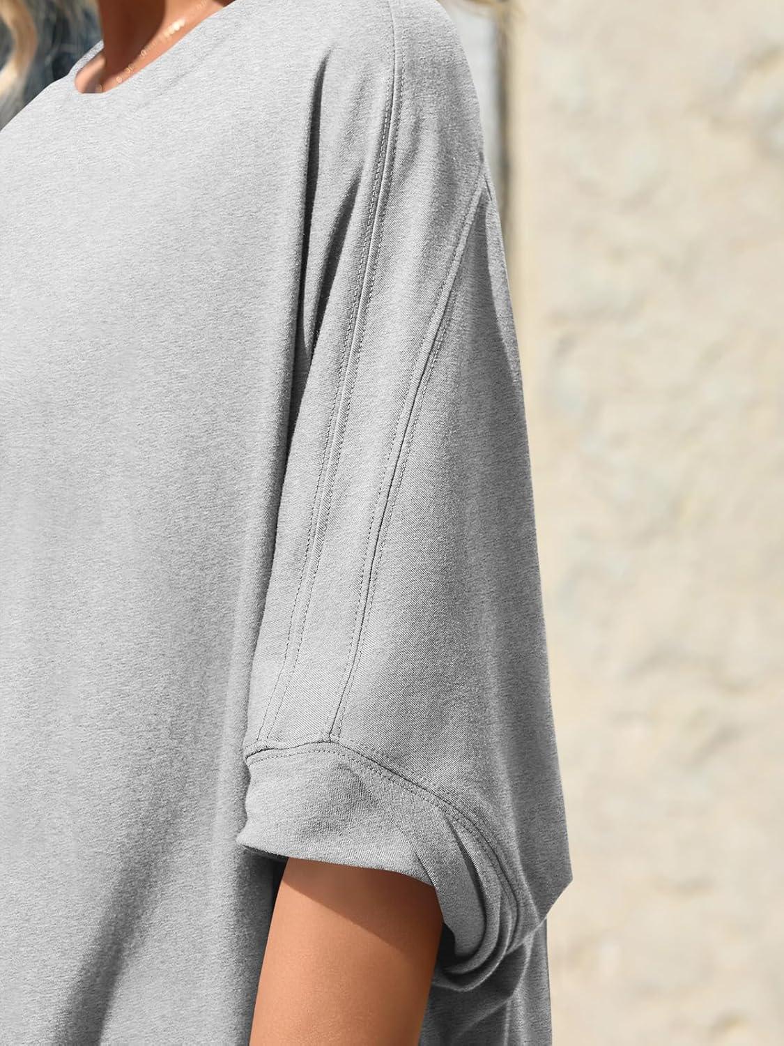 imageTankaneo Womens Oversized Tshirts Batwing Short Sleeve Asymmetric Hem Tops Summer Casual Loose Fit Tunic Tee ShirtsHeather Grey