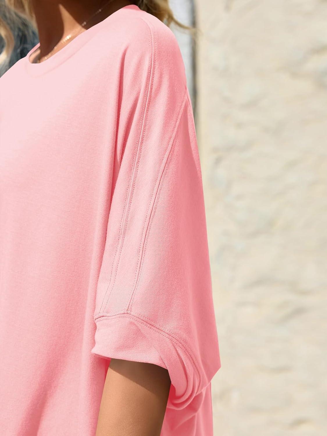 imageTankaneo Womens Oversized Tshirts Batwing Short Sleeve Asymmetric Hem Tops Summer Casual Loose Fit Tunic Tee ShirtsLight Pink