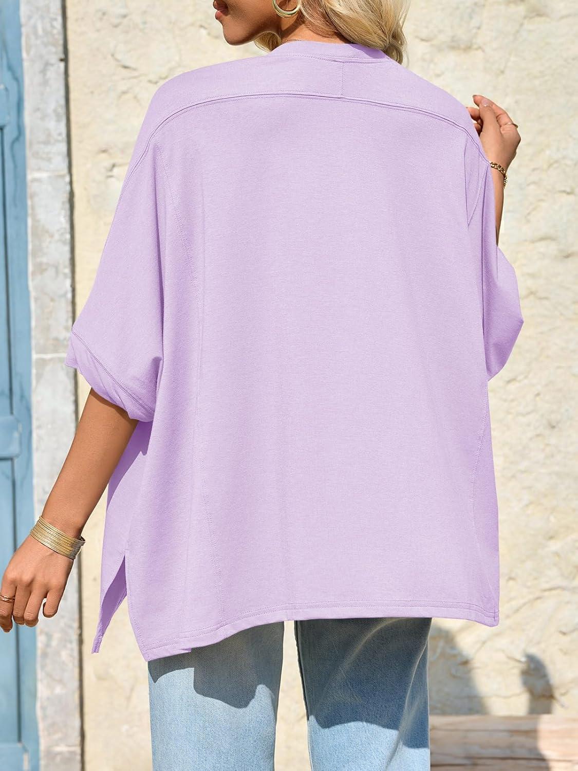 imageTankaneo Womens Oversized Tshirts Batwing Short Sleeve Asymmetric Hem Tops Summer Casual Loose Fit Tunic Tee ShirtsLight Purple