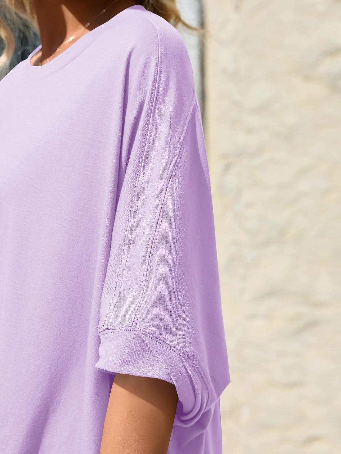 imageTankaneo Womens Oversized Tshirts Batwing Short Sleeve Asymmetric Hem Tops Summer Casual Loose Fit Tunic Tee ShirtsLight Purple