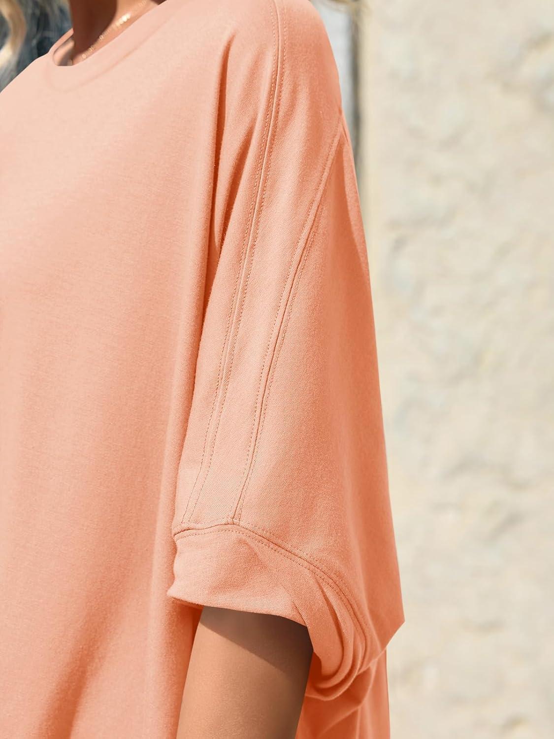 imageTankaneo Womens Oversized Tshirts Batwing Short Sleeve Asymmetric Hem Tops Summer Casual Loose Fit Tunic Tee ShirtsOrange