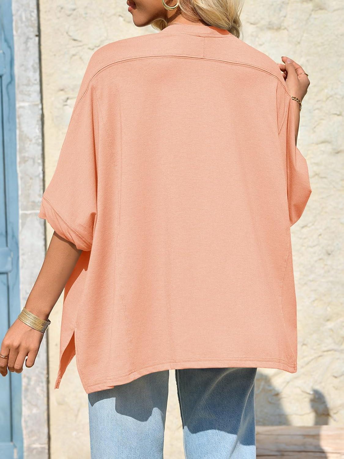 imageTankaneo Womens Oversized Tshirts Batwing Short Sleeve Asymmetric Hem Tops Summer Casual Loose Fit Tunic Tee ShirtsOrange