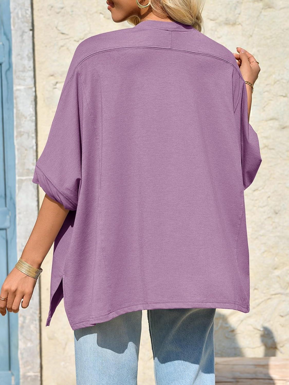imageTankaneo Womens Oversized Tshirts Batwing Short Sleeve Asymmetric Hem Tops Summer Casual Loose Fit Tunic Tee ShirtsPurple