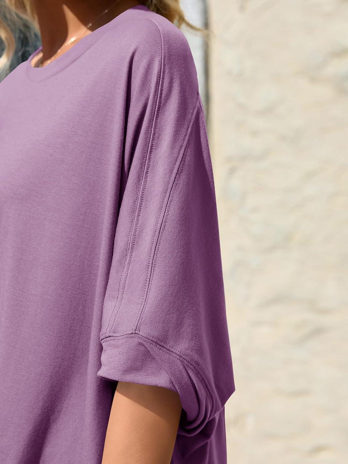 imageTankaneo Womens Oversized Tshirts Batwing Short Sleeve Asymmetric Hem Tops Summer Casual Loose Fit Tunic Tee ShirtsPurple