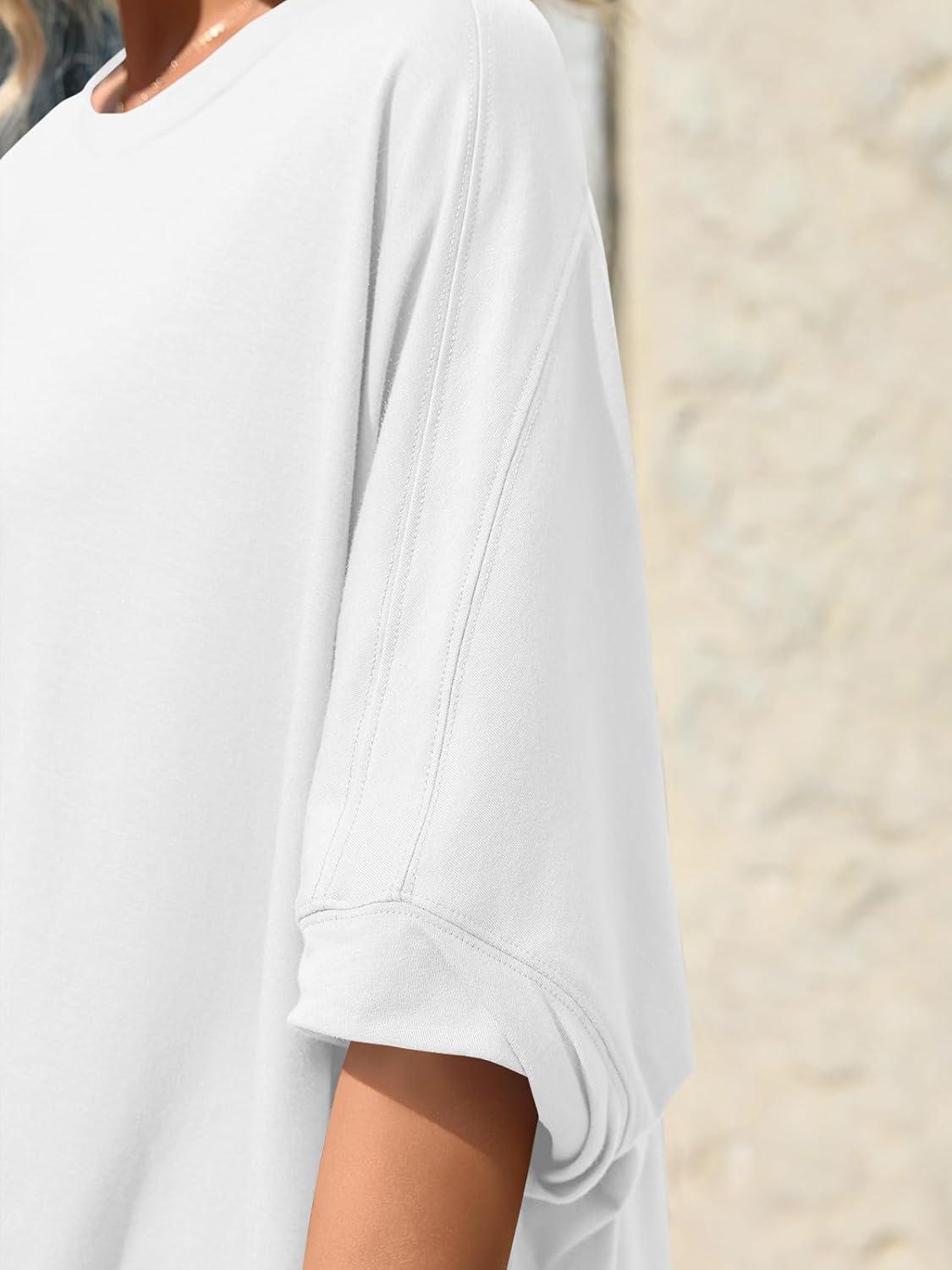 imageTankaneo Womens Oversized Tshirts Batwing Short Sleeve Asymmetric Hem Tops Summer Casual Loose Fit Tunic Tee ShirtsWhite