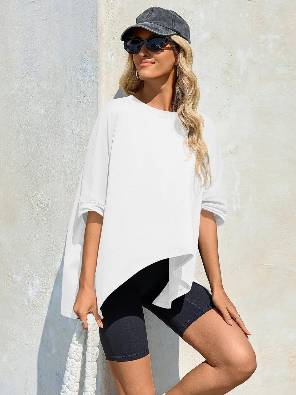imageTankaneo Womens Oversized Tshirts Batwing Short Sleeve Asymmetric Hem Tops Summer Casual Loose Fit Tunic Tee ShirtsWhite