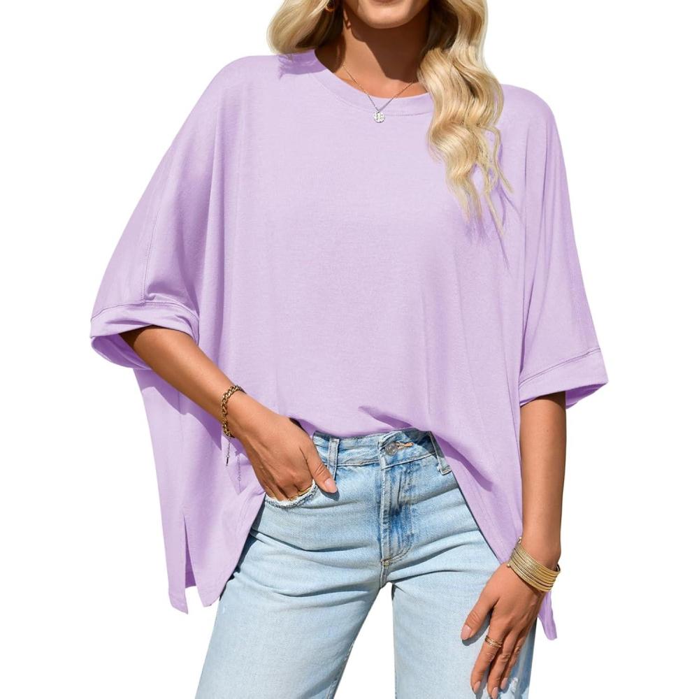 imageTankaneo Womens Oversized Tshirts Batwing Short Sleeve Asymmetric Hem Tops Summer Casual Loose Fit Tunic Tee ShirtsLight Purple