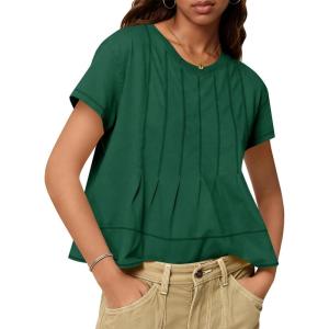Tankaneo Womens Babydoll Tops Short Sleeve Peplum Pleated Summer T-Shirts Casual Loose Fit Flowy Tshirts 2025(Green)