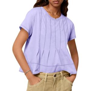 Tankaneo Womens Babydoll Tops Short Sleeve Peplum Pleated Summer T-Shirts Casual Loose Fit Flowy Tshirts 2025(Purple)