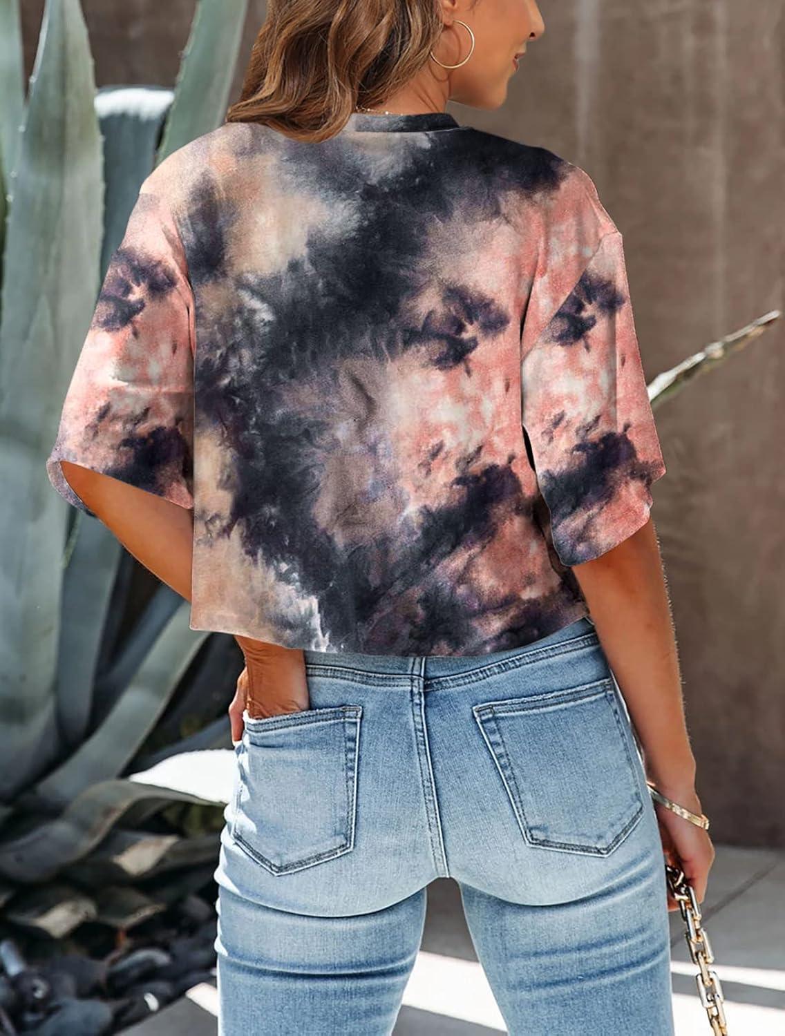 imageTankaneo Women Half Sleeve Cropped TShirts Drop Shoulder Round Neck Crop Tops Casual Summer Solid Color Basic Tees17pink