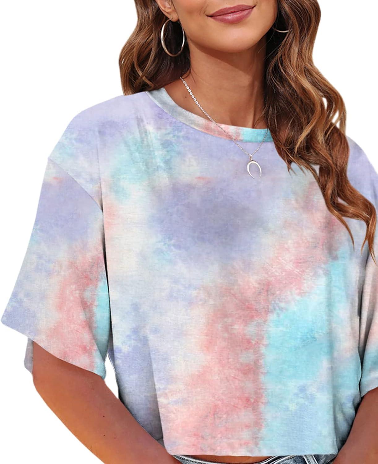 imageTankaneo Women Half Sleeve Cropped TShirts Drop Shoulder Round Neck Crop Tops Casual Summer Solid Color Basic Tees18light Purple