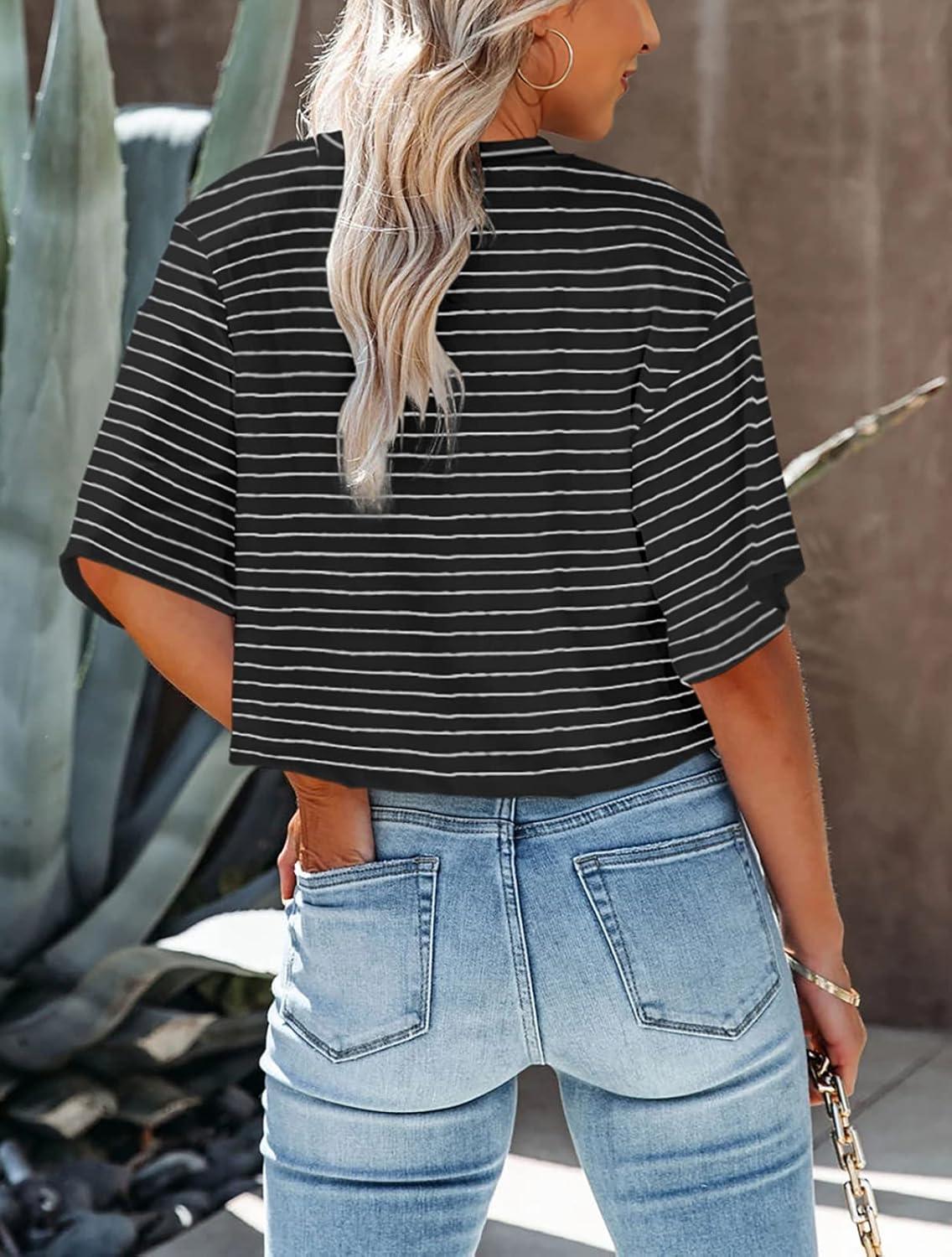 imageTankaneo Women Half Sleeve Cropped TShirts Drop Shoulder Round Neck Crop Tops Casual Summer Solid Color Basic TeesA00black