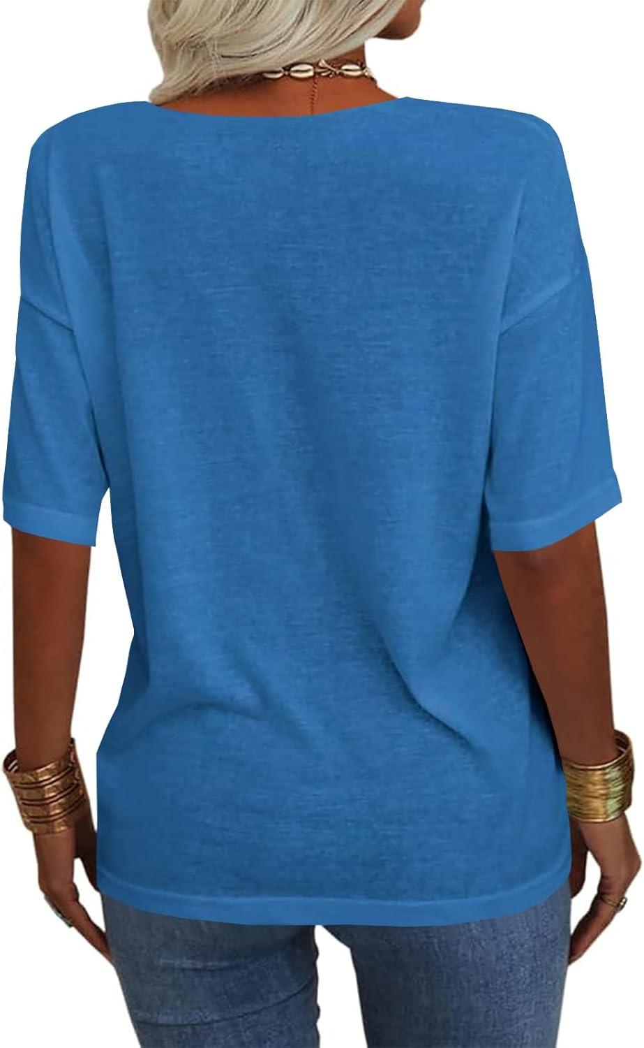 imageTankaneo Womens 34 Sleeve Shirts V Neck Loose Fitting Tops Casual Solid Color Tshirts Trendy Basic Tunic Summer Ladies TopsRoyal Blue