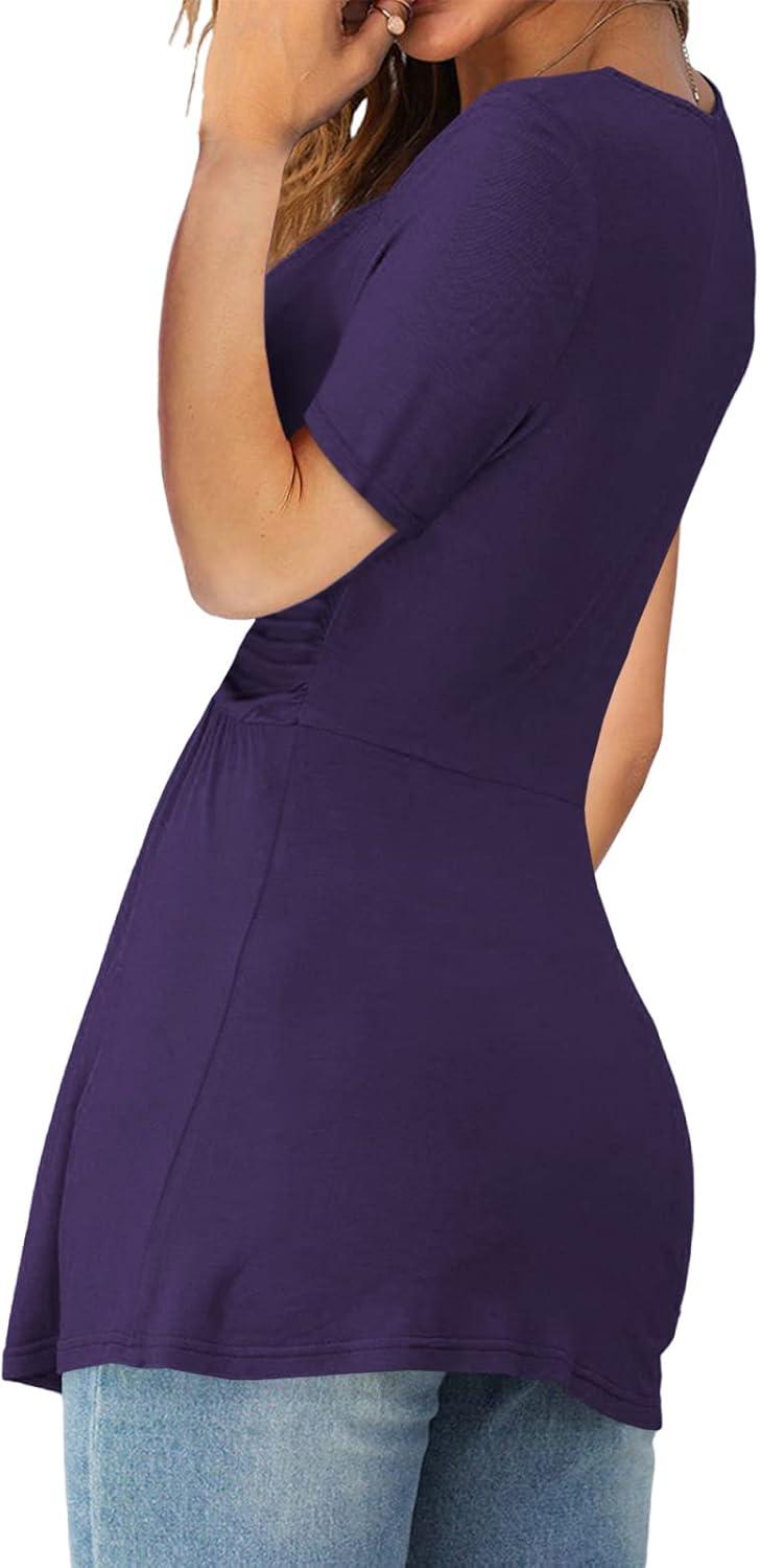 imageTankaneo Womens Front Knotted VNeck Blouse T Shirt Short Sleeve Oversized Tunic Tops Summer Solid Pullover TeesB15purple