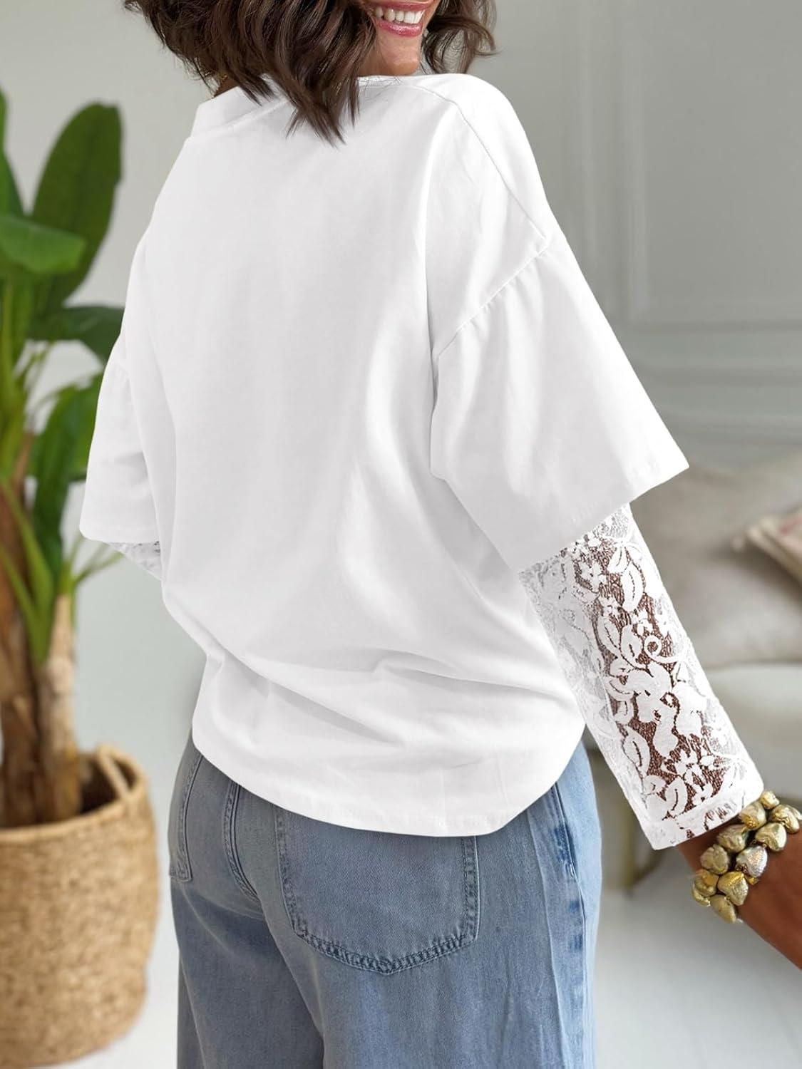 imageTankaneo Womens Lace Long Sleeve T Shirts Top Fall 2025 Casual Tops Crewneck Basic Tees Fall Clothes 2025White